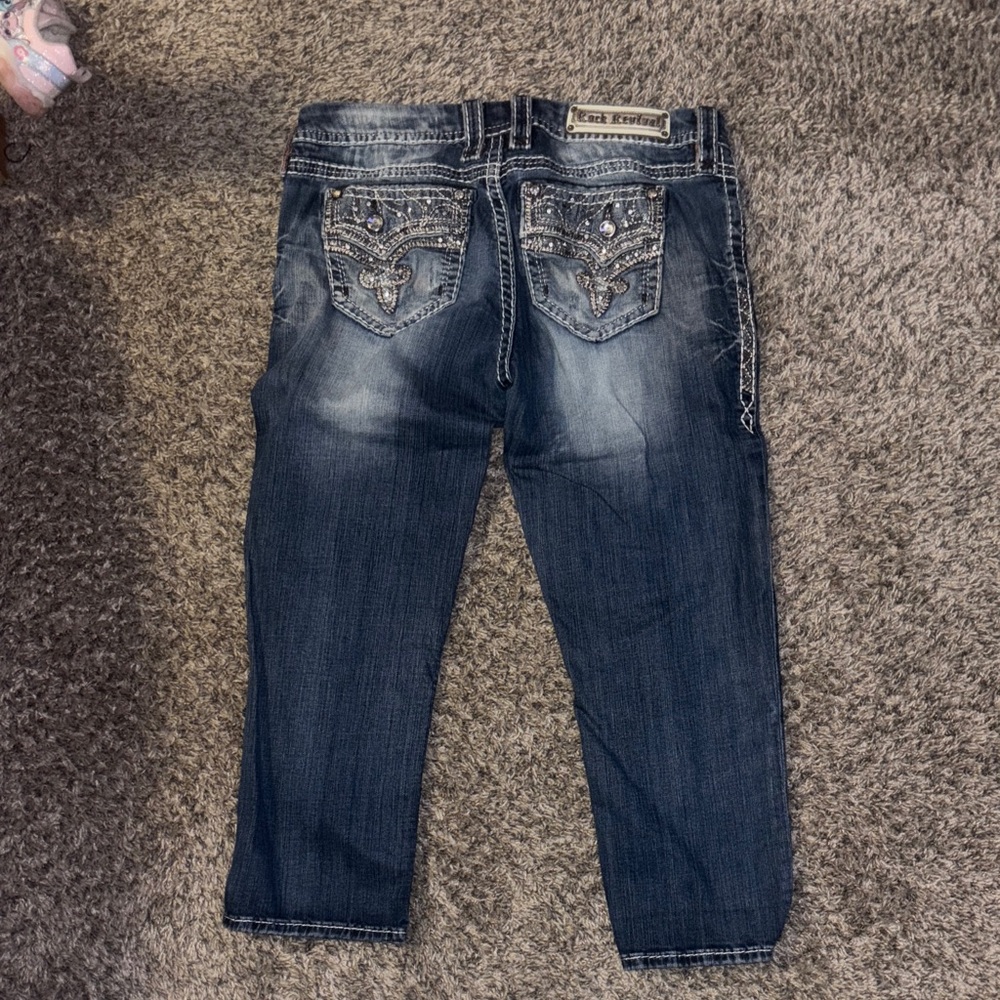 Rock Revival Dark Blue Jeans with Embellished Pockets
